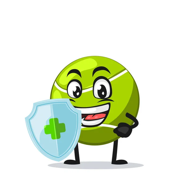 Vector Illustration Tennis Ball Mascot Character Holding Shield Protection — Stock Vector