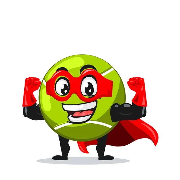 Vector Illustration Tennis Ball Mascot Character Wearing Super Hero Costume — Stock Vector