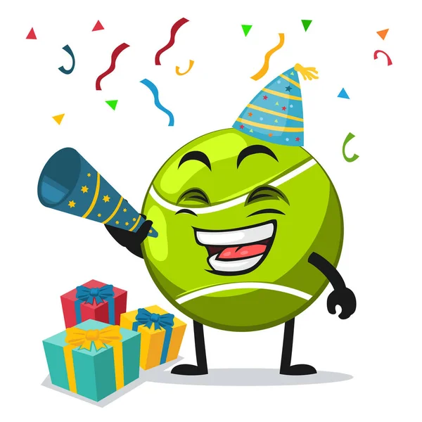 Vector Illustration Tennis Ball Mascot Character Celebrate New Year Party — Stock Vector