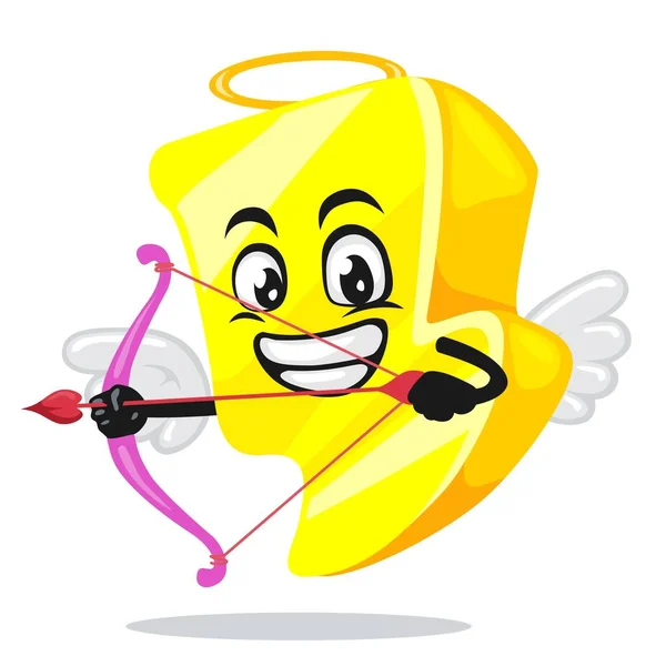 Illustration Vectorielle Mascotte Tonnerre Personnage Portant Costume Cupidon Tenant Arc — Image vectorielle