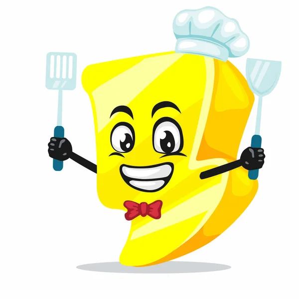 Illustration Vectorielle Mascotte Tonnerre Personnage Portant Chapeau Chef Tenant Une — Image vectorielle