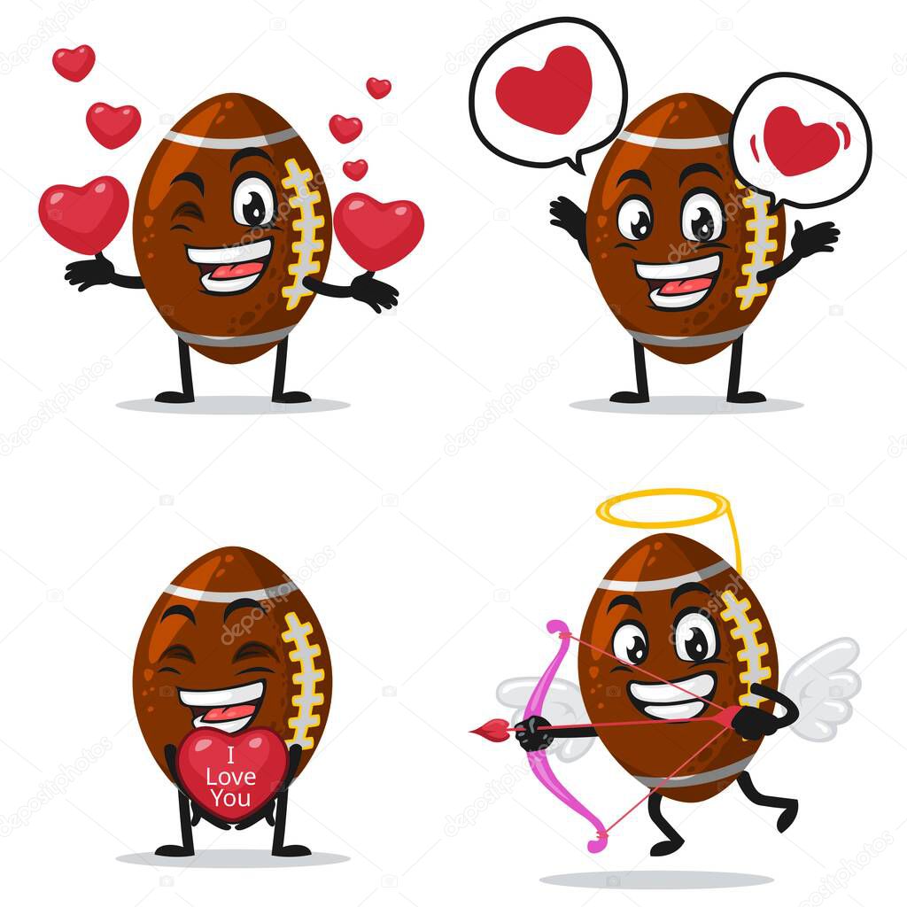 Vector illustration of rugby mascot or character collection set with love or valentine or love theme
