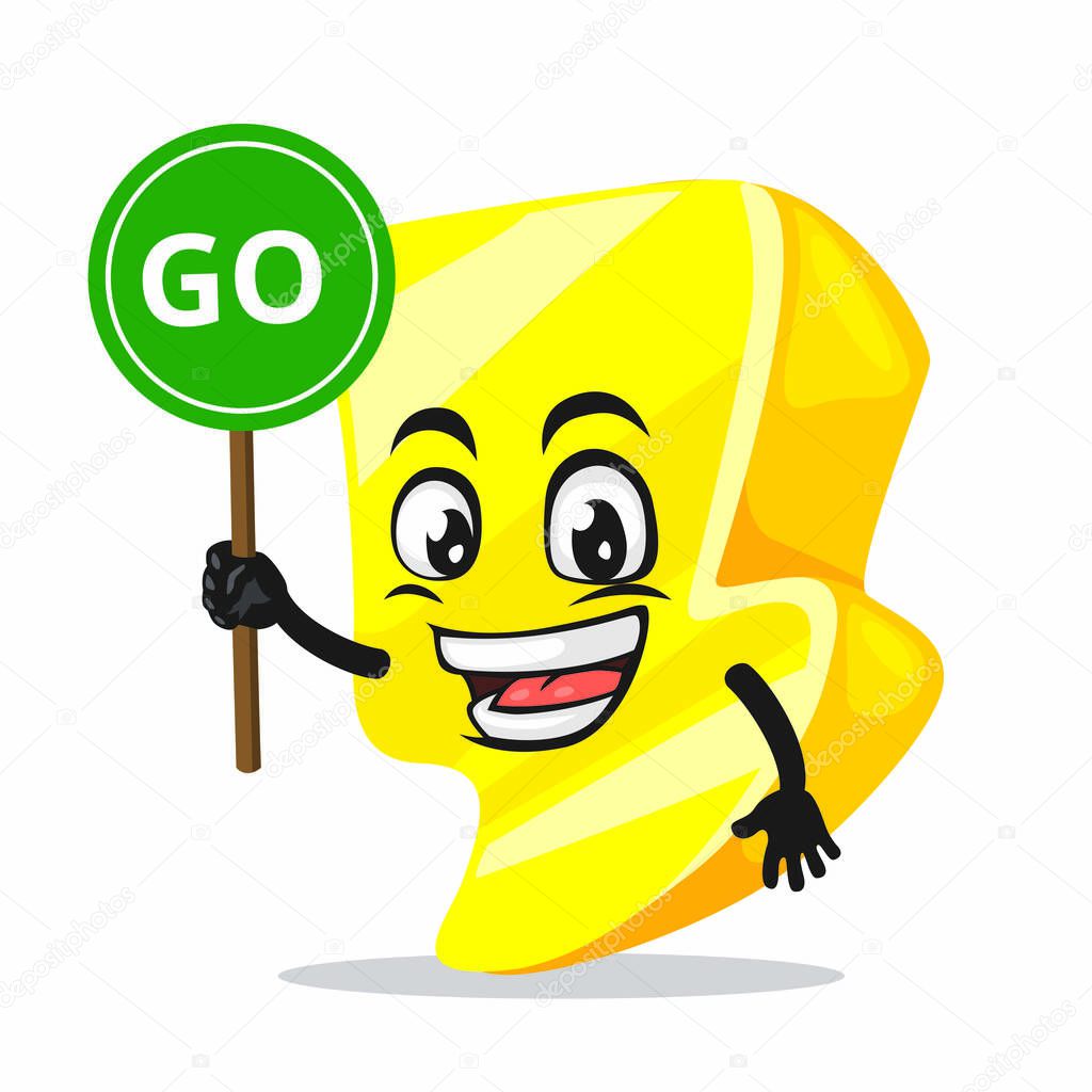 vector illustration of thunder mascot or character holding sign says go