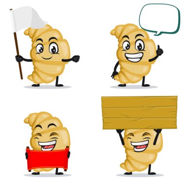 Boş işaret temalı kruvasan maskotu veya karakter koleksiyonunun vektör çizimi