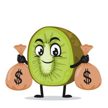 Para çuvalları taşıyan kivi maskotu veya karakterinin vektör çizimi