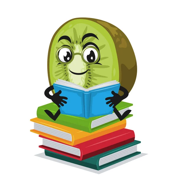 Ilustración Vectorial Mascota Kiwi Libro Lectura Caracteres — Vector de stock