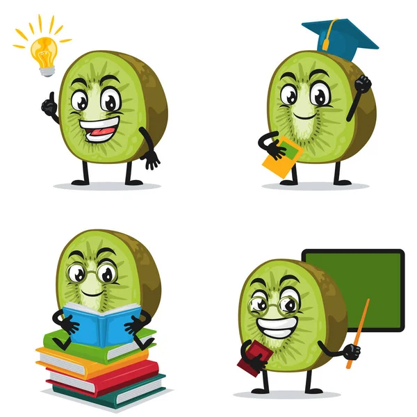 Ilustração Vetorial Mascote Kiwi Coleção Personagens Com Tema Educação —  Vetores de Stock