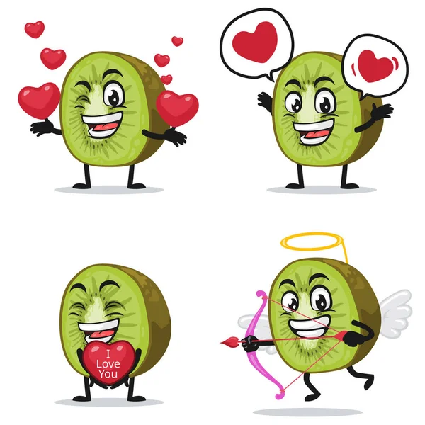 Illustration Vectorielle Mascotte Kiwi Collection Personnages Sertie Thème Amour Valentin — Image vectorielle