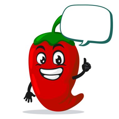 Kırmızı biber maskotu veya karakterinin vektör çizimi boş balon konuşmasıyla diyor ki: