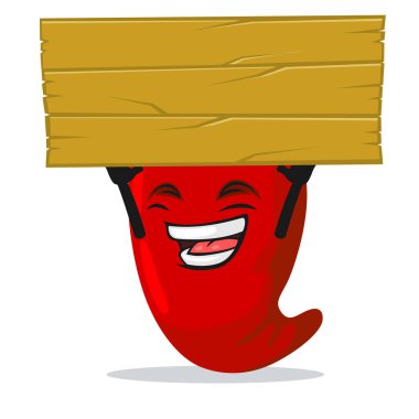 Biberli maskotun vektör çizimi ya da boş ahşap tutan karakter