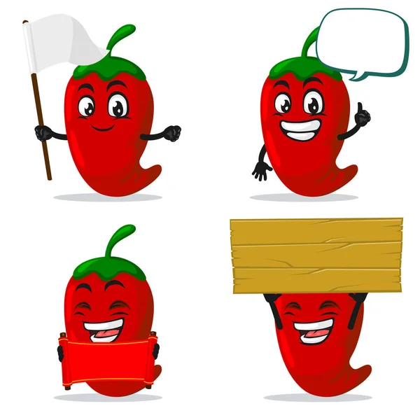 Vector Illustration Chilli Mascot Character Collection Set Blank Sign Theme — Stock Vector