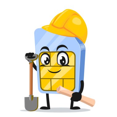 Müteahhit kostümü giyen sim kart maskotu veya karakterinin vektör çizimi