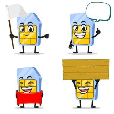 Boş işaret temalı sim kart maskotu veya karakter koleksiyonu vektör illüstrasyonu