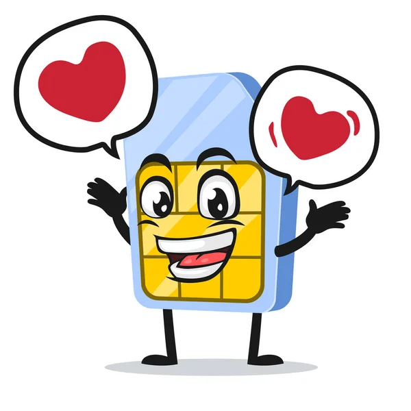 Illustrazione Vettoriale Sim Card Mascotte Personaggio Dice Con Amore Nel — Vettoriale Stock