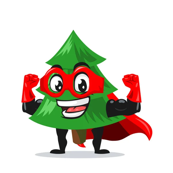 Vector Illustration Spruce Tree Mascot Character Wearing Super Hero Costume — Stock Vector