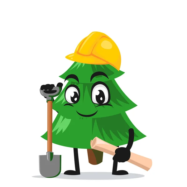 Vector Illustration Spruce Tree Mascot Character Wearing Builder Costume — Stock Vector