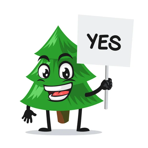 Vector Illustration Spruce Tree Mascot Character Holding Sign Says Yes — Stock Vector