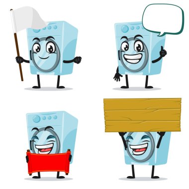 Boş işaret temalı çamaşır makinesi maskotu veya karakter koleksiyonunun vektör çizimi