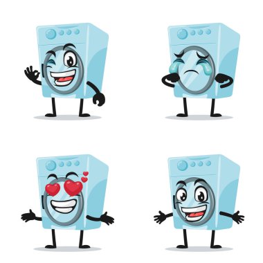 İfade temalı çamaşır makinesi maskotu veya karakter koleksiyonunun vektör çizimi