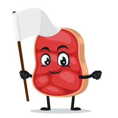 Boş beyaz pankart taşıyan et karakteri veya maskotun vektör çizimi