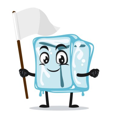 Maskotun boş beyaz pankart taşıyan buz küpü karakterinin vektör çizimi