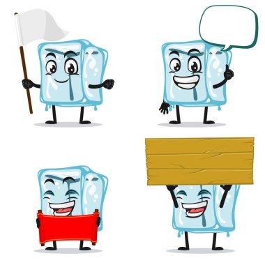 Maskot koleksiyonunun boş işaret temalı buz küpü karakterinin vektör çizimi