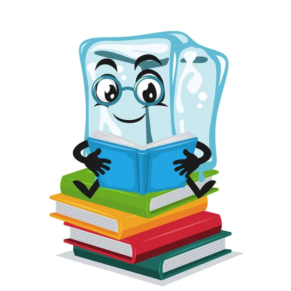Vector Ilustración Cubo Hielo Carácter Mascota Libro Lectura — Vector de stock