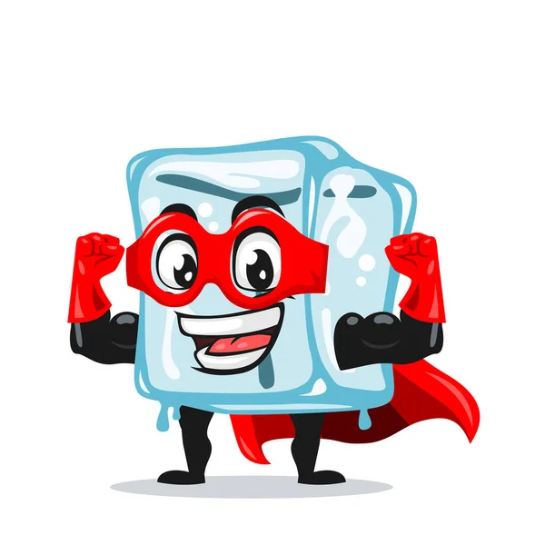 Ilustração Vetorial Cubo Gelo Personagem Mascote Vestindo Traje Super Herói —  Vetores de Stock