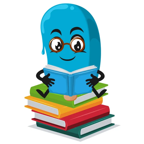 Vector Ilustración Helado Azul Mascota Palo Libro Lectura Caracteres — Vector de stock