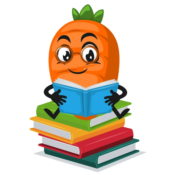 Vector Ilustración Carácter Zanahoria Mascota Libro Lectura — Vector de stock