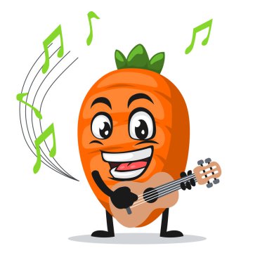 Gitar çalan havuç karakteri veya maskotun vektör çizimi