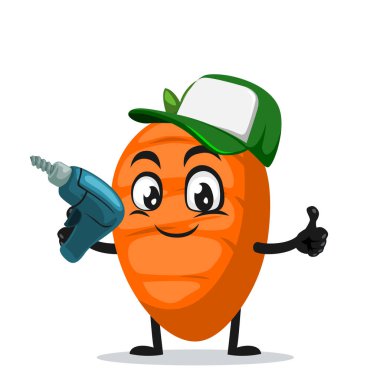 Havuç karakteri veya maskot el matkabının vektör çizimi