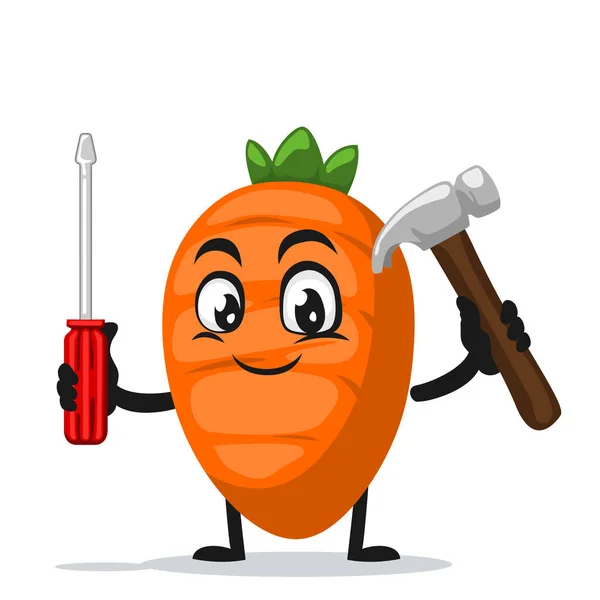 Vector Illustration Carrot Character Mascot Holding Hammer Screwdriver — Stock Vector