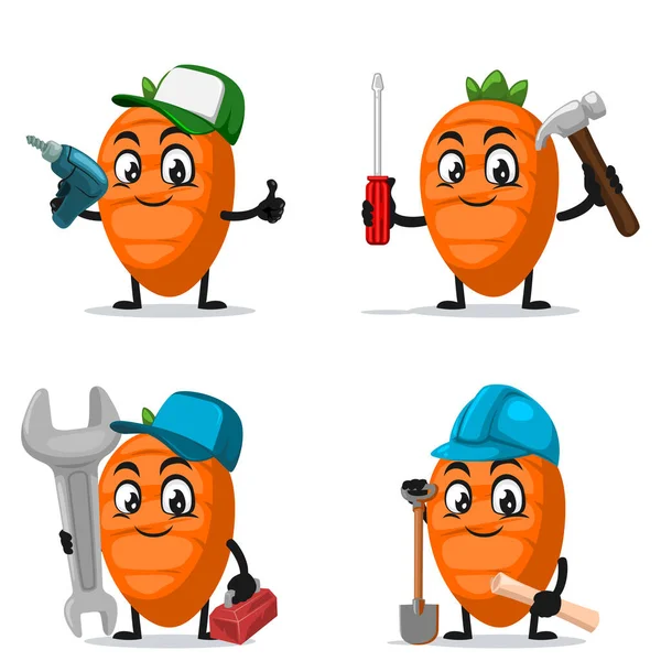 Vector Illustration Carrot Character Mascot Collection Set Service Repair Theme — Stock Vector