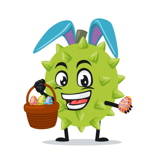 Vector Illustration Durian Mascot Character Wearing Bunny Hat — 스톡 벡터