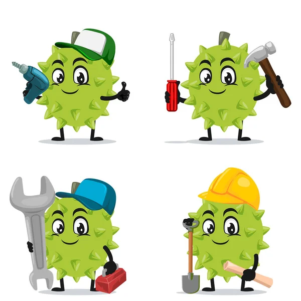 Vector Illustration Durian Mascot Character Collection Set Service Repair Theme — Stock Vector