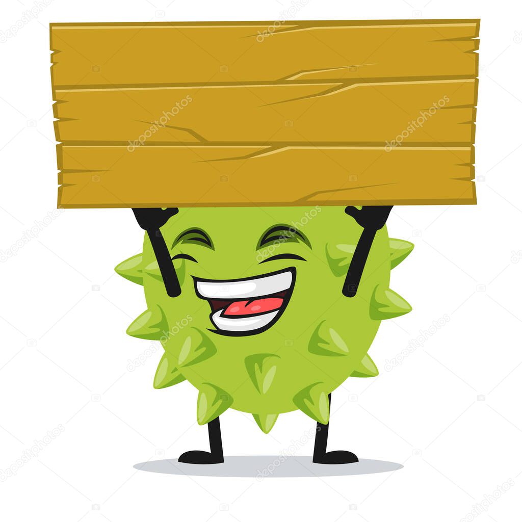 vector illustration of durian mascot or character holding blank wooden