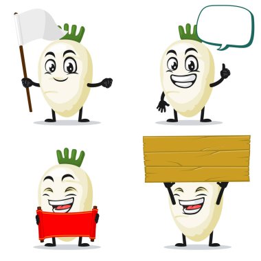 Boş işaret temalı turp maskotu veya karakter koleksiyonu çizimi