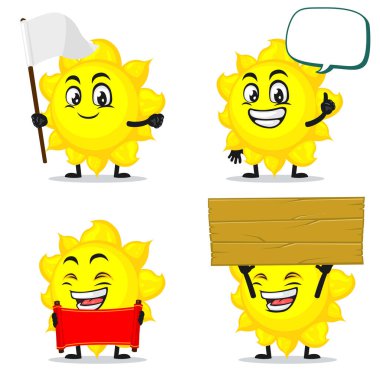 Güneş maskotu veya boş işaret temalı karakter koleksiyonu çizimi