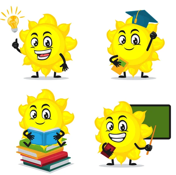 Ilustração Vetorial Mascote Solar Coleção Personagens Com Tema Educação —  Vetores de Stock