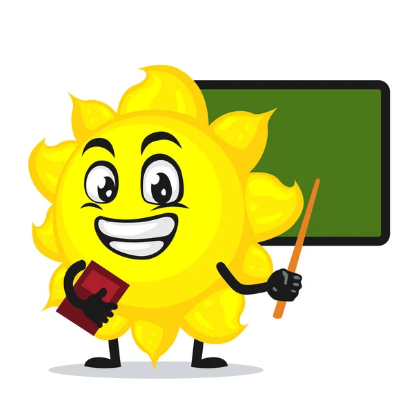 Vector Illustration Sun Mascot Character Teaching Front Blackboard — Stock Vector