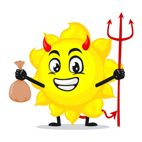 Vector Illustration Sun Mascot Character Wearing Devil Costume Holding Trident — Stock Vector