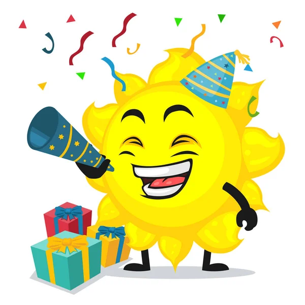 Ilustração Vetorial Mascote Sol Personagem Celebrar Festa Ano Novo — Vetor de Stock
