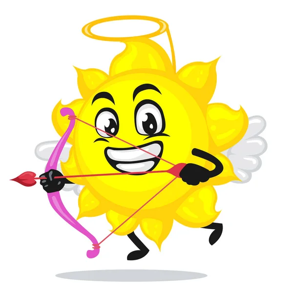 Vector Illustration Sun Mascot Character Wearing Cupid Costume Holding Bow — Stock Vector
