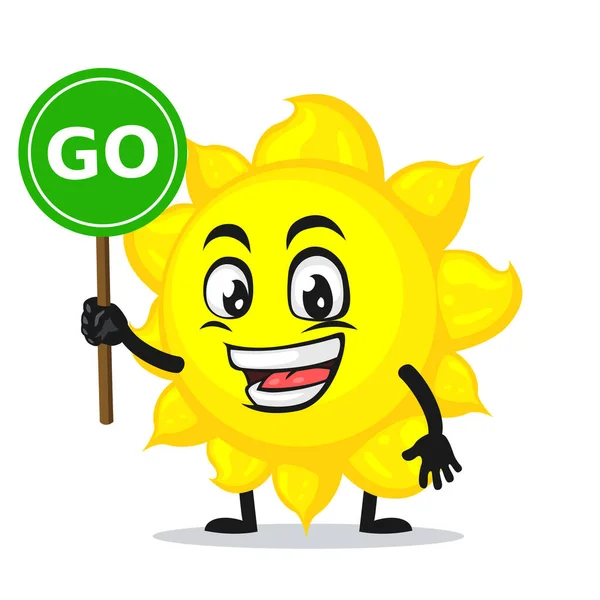 Vector Illustration Sun Mascot Character Holding Sign Says — Stock Vector