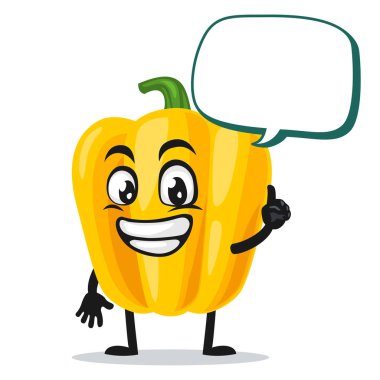 Paprika maskotu veya karakterinin vektör illüstrasyonu boş balon konuşmasıyla diyor ki