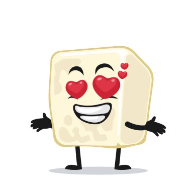 Tofu maskotunun vektör çizimi veya aşk gözlü karakter
