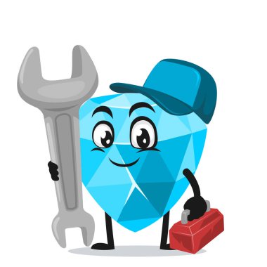 Elmas maskotunun vektör çizimi ya da servis kostümü giyen ve ingiliz anahtarı tutan karakter