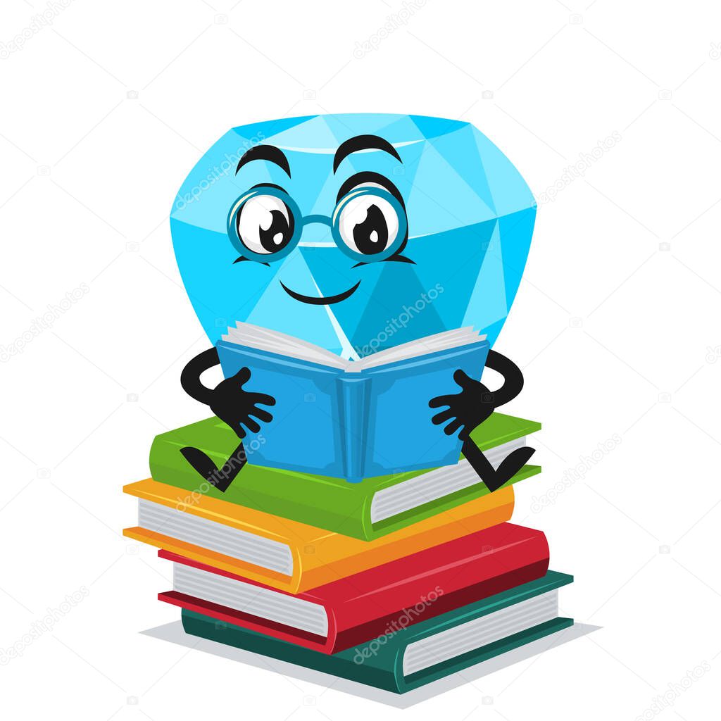 vector illustration of diamond mascot or character reading book