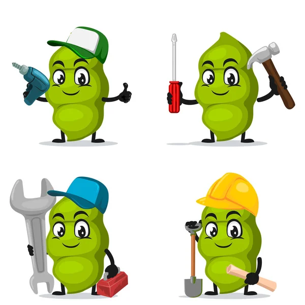 Vector Illustration Peas Mascot Character Collection Set Service Repair Theme — Stock Vector